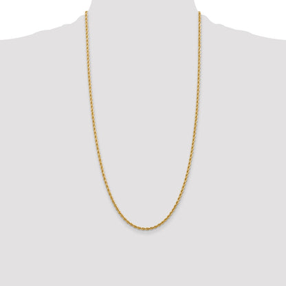 26 Inch 14K Yellow Gold 2.75mm Diamond Cut Rope Chain Necklace