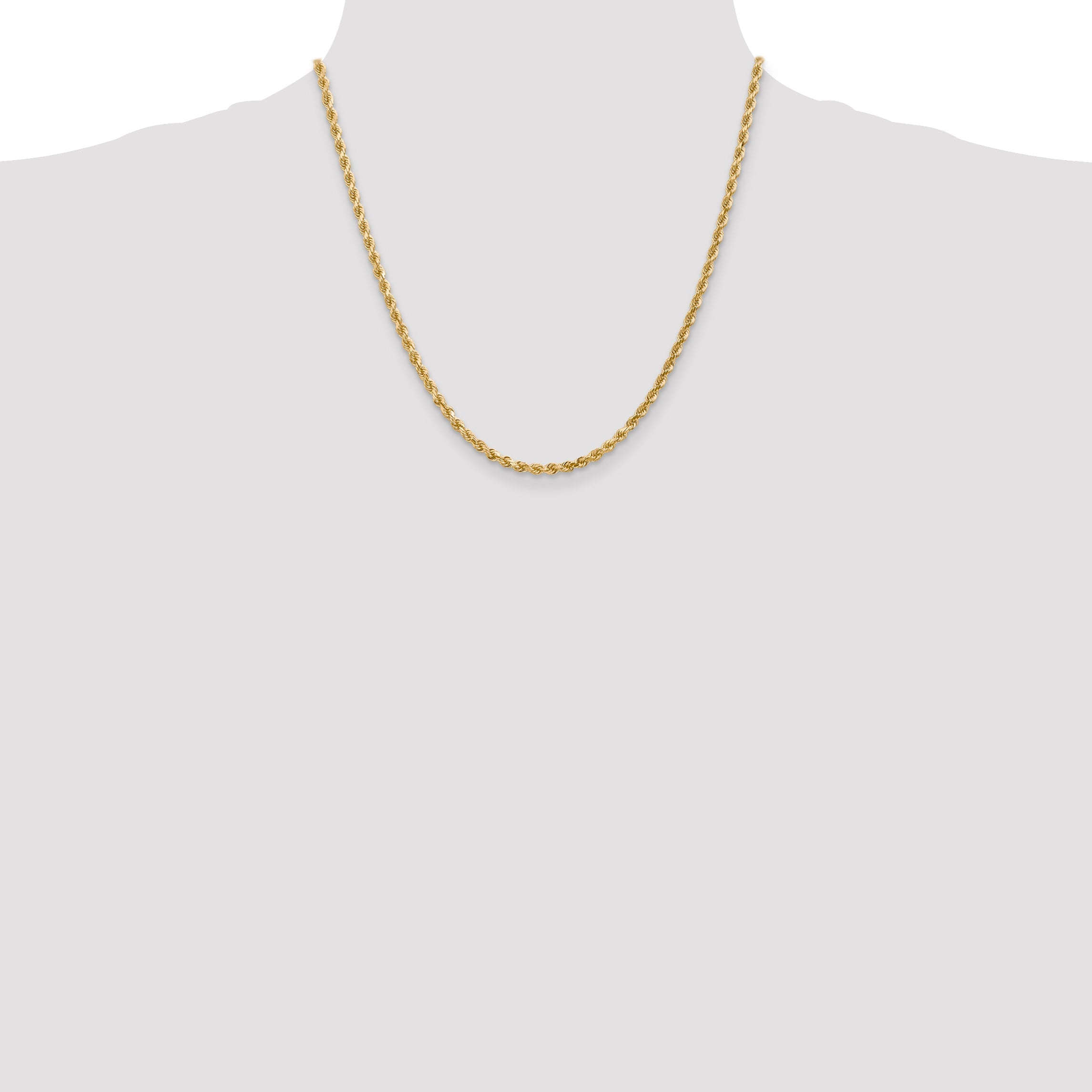 2 Inch 14K Yellow Gold 3mm Diamond Cut Rope Chain Necklace