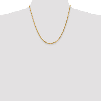 2 Inch 14K Yellow Gold 3mm Diamond Cut Rope Chain Necklace