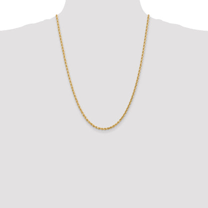 24 Inch 14K 3mm Diamond-Cut Rope Chain Necklace