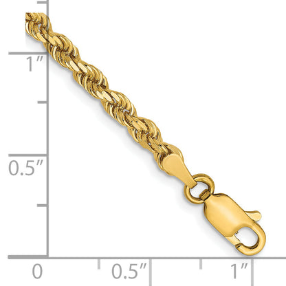 7 Inch 14K Yellow Gold 3mm Diamond Cut Rope Chain Bracelet