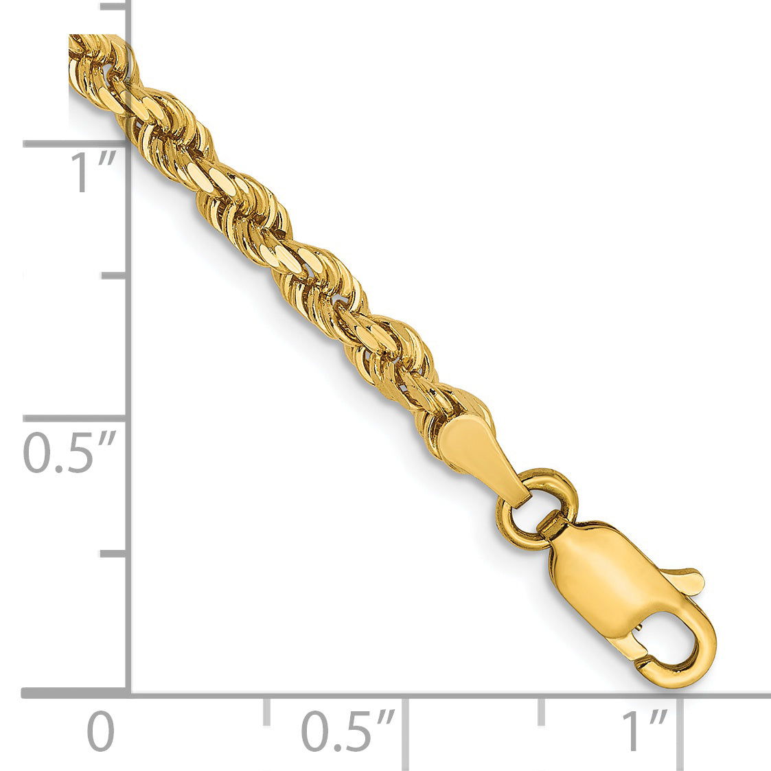 8 Inch 14K Yellow Gold 3mm Diamond Cut Rope Chain Bracelet