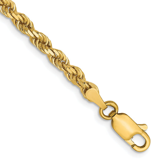 8 Inch 14K Yellow Gold 3mm Diamond Cut Rope Chain Bracelet