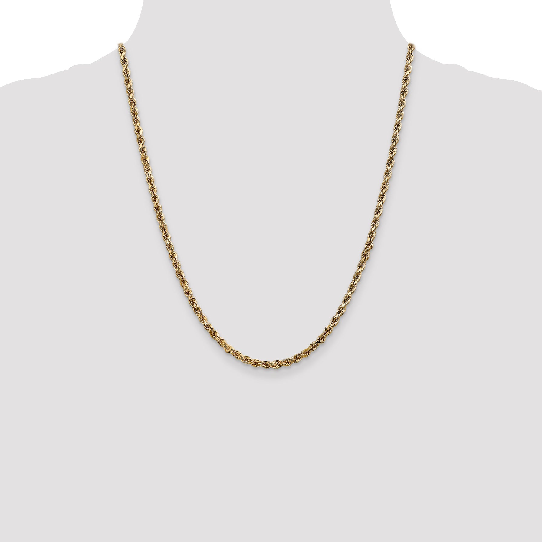 22 Inch 14K 3.5mm Diamond-Cut Rope Chain Necklace