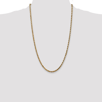 26 Inch 14K Yellow Gold 3.5mm Diamond Cut Rope Chain Necklace