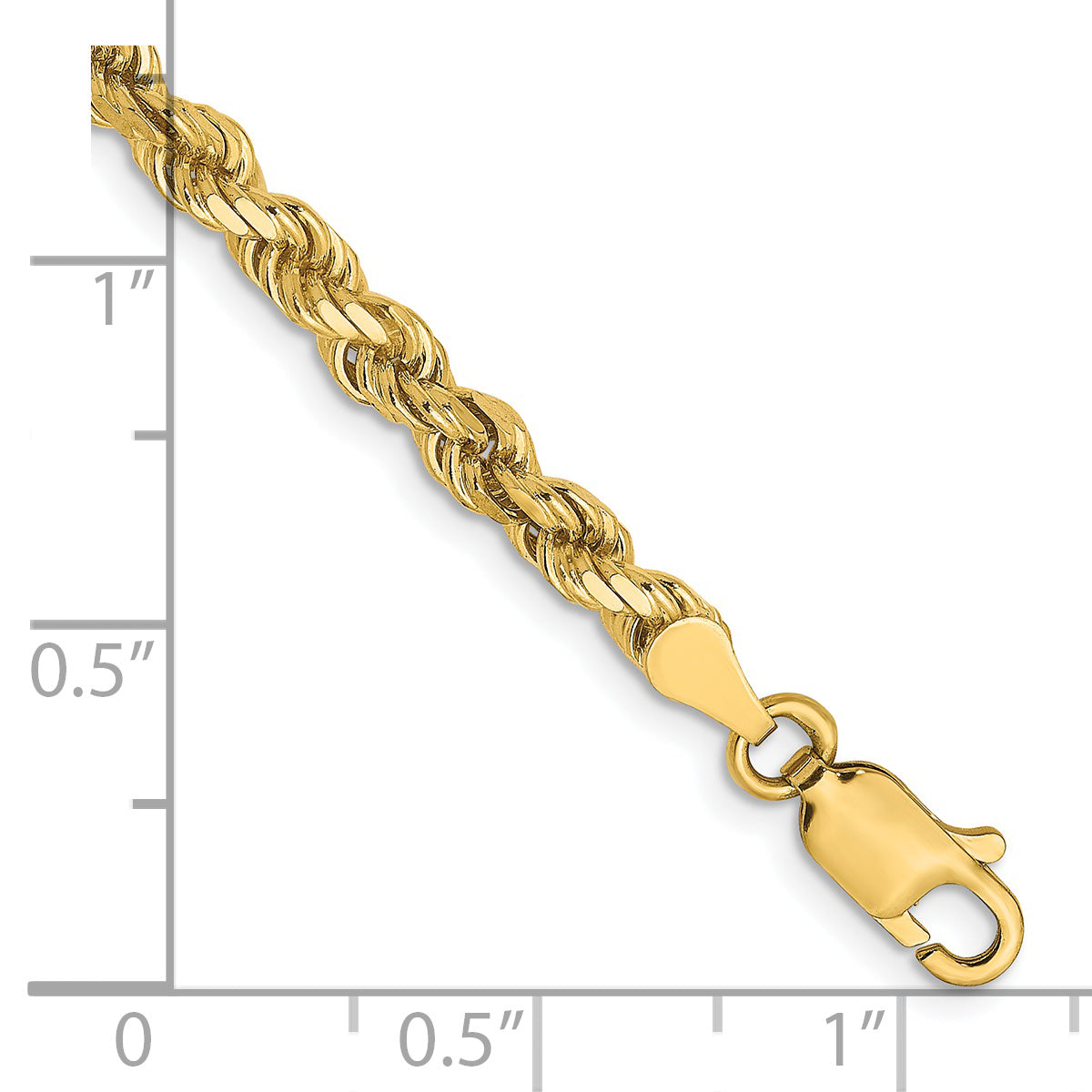 8 Inch 14k Yellow Gold 3.5mm Diamond-Cut Rope Chain Bracelet
