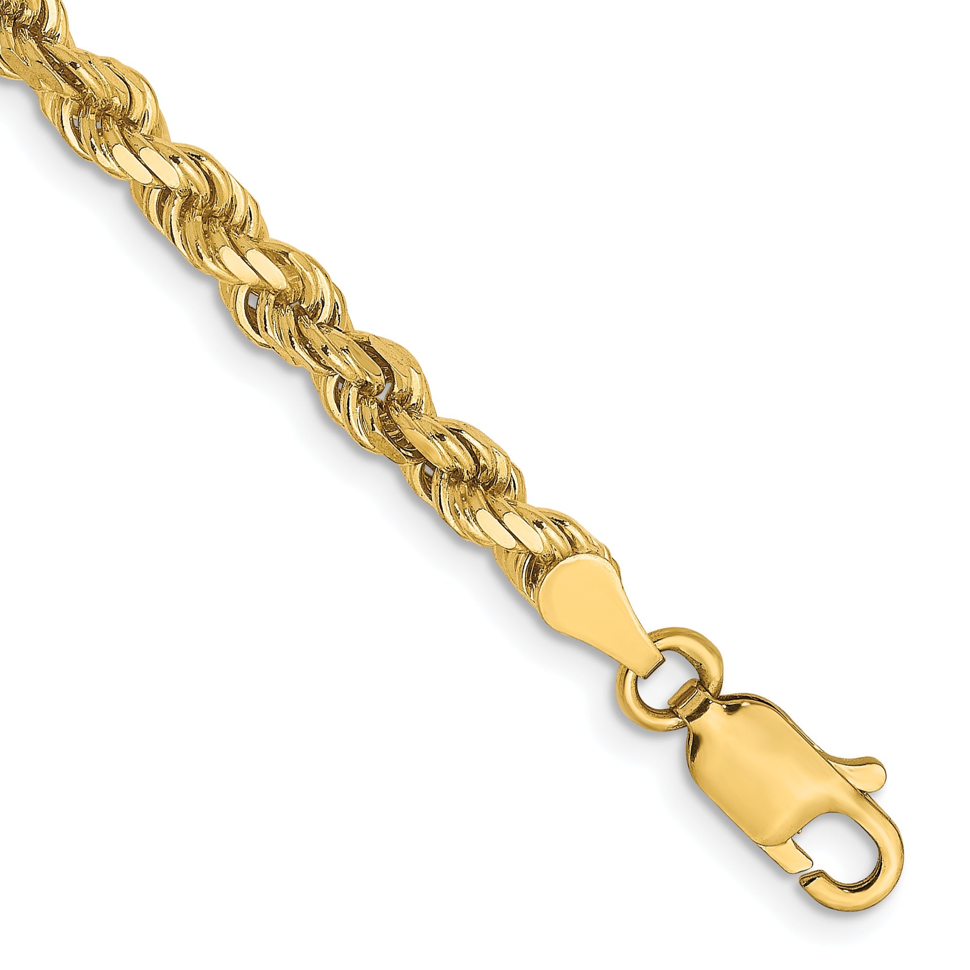 8 Inch 14k Yellow Gold 3.5mm Diamond-Cut Rope Chain Bracelet