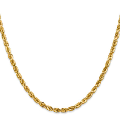 24 Inch 14K Yellow Gold 4mm Diamond Cut Rope Chain Necklace