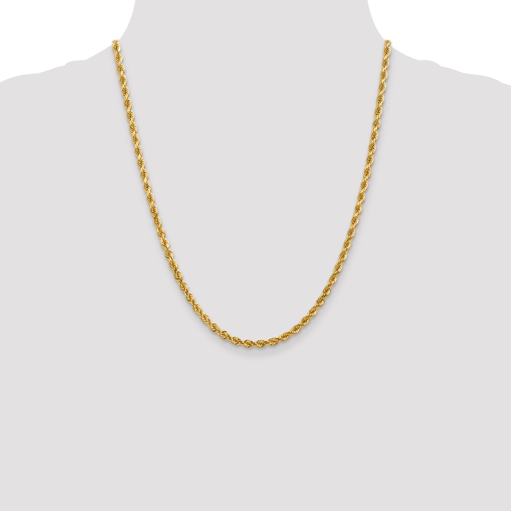 22 Inch 14K Yellow Gold 4mm Diamond Cut Rope Chain Necklace