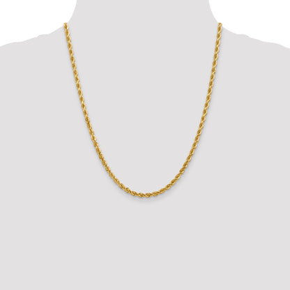 22 Inch 14K Yellow Gold 4mm Diamond Cut Rope Chain Necklace