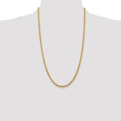 26 Inch 14K Yellow Gold 4mm Diamond Cut Rope Chain Necklace