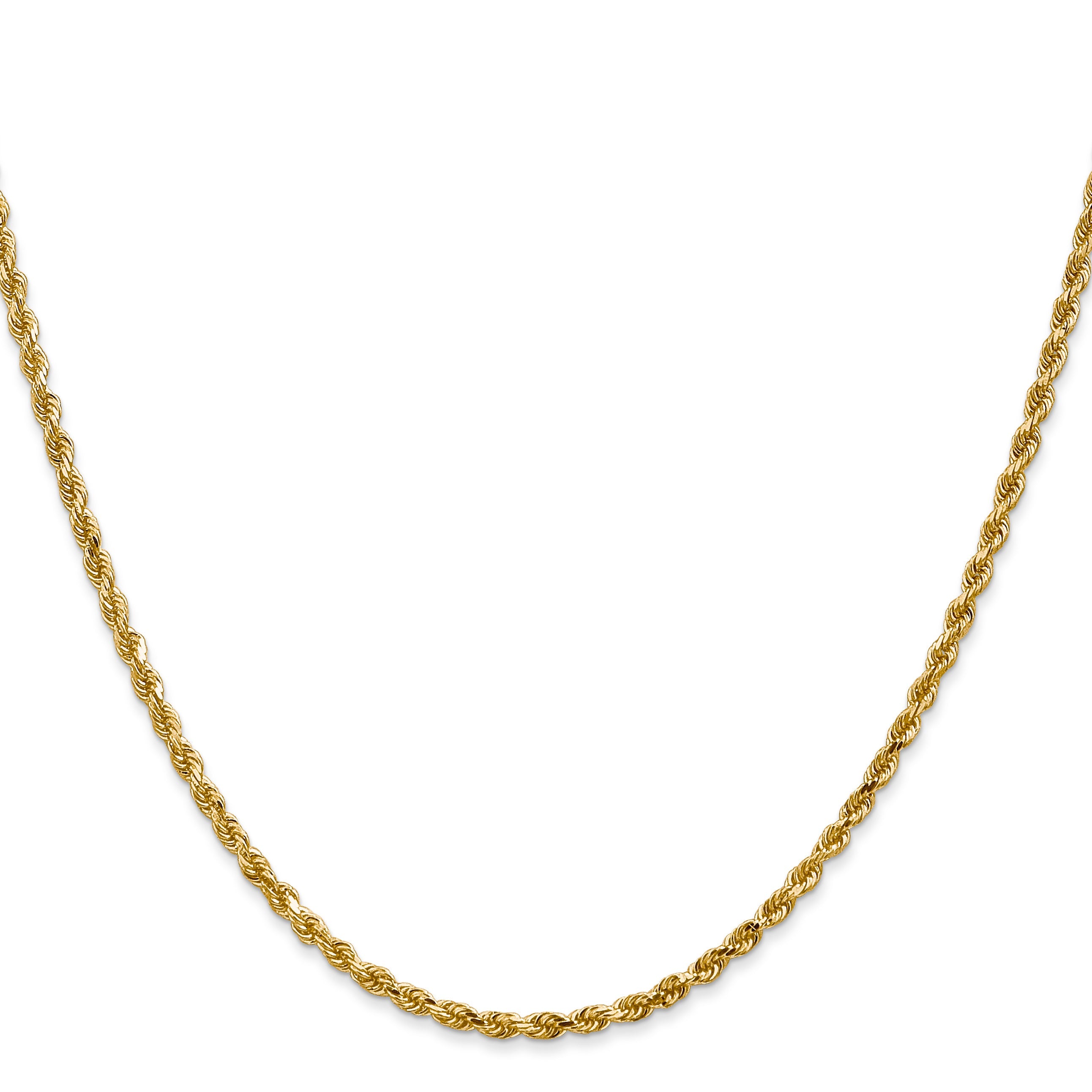 18 Inch 14K Yellow Gold 2.5mm Diamond Cut Lightweight Rope Chain Necklace