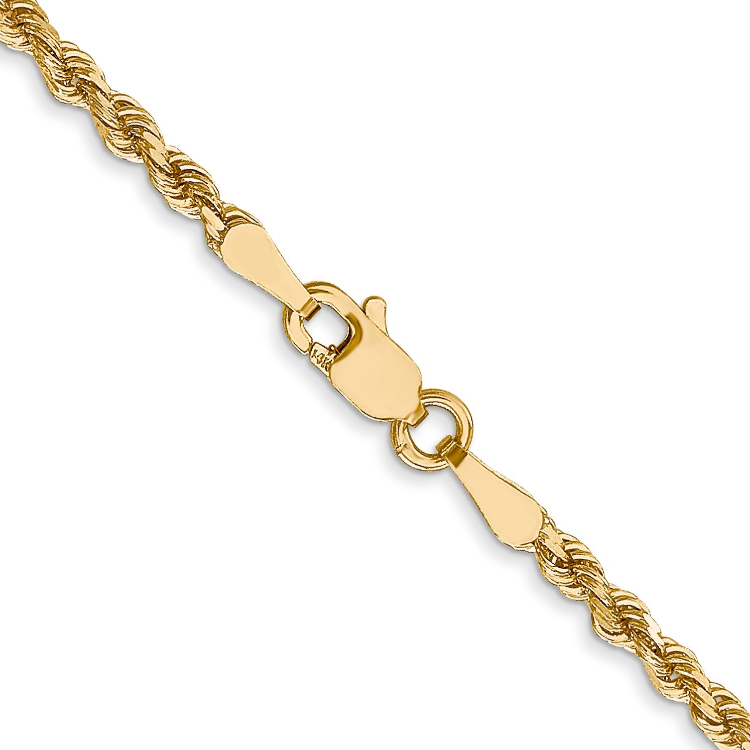 2 Inch 14K Yellow Gold 2.5mm Diamond Cut Lightweight Rope Chain Necklace