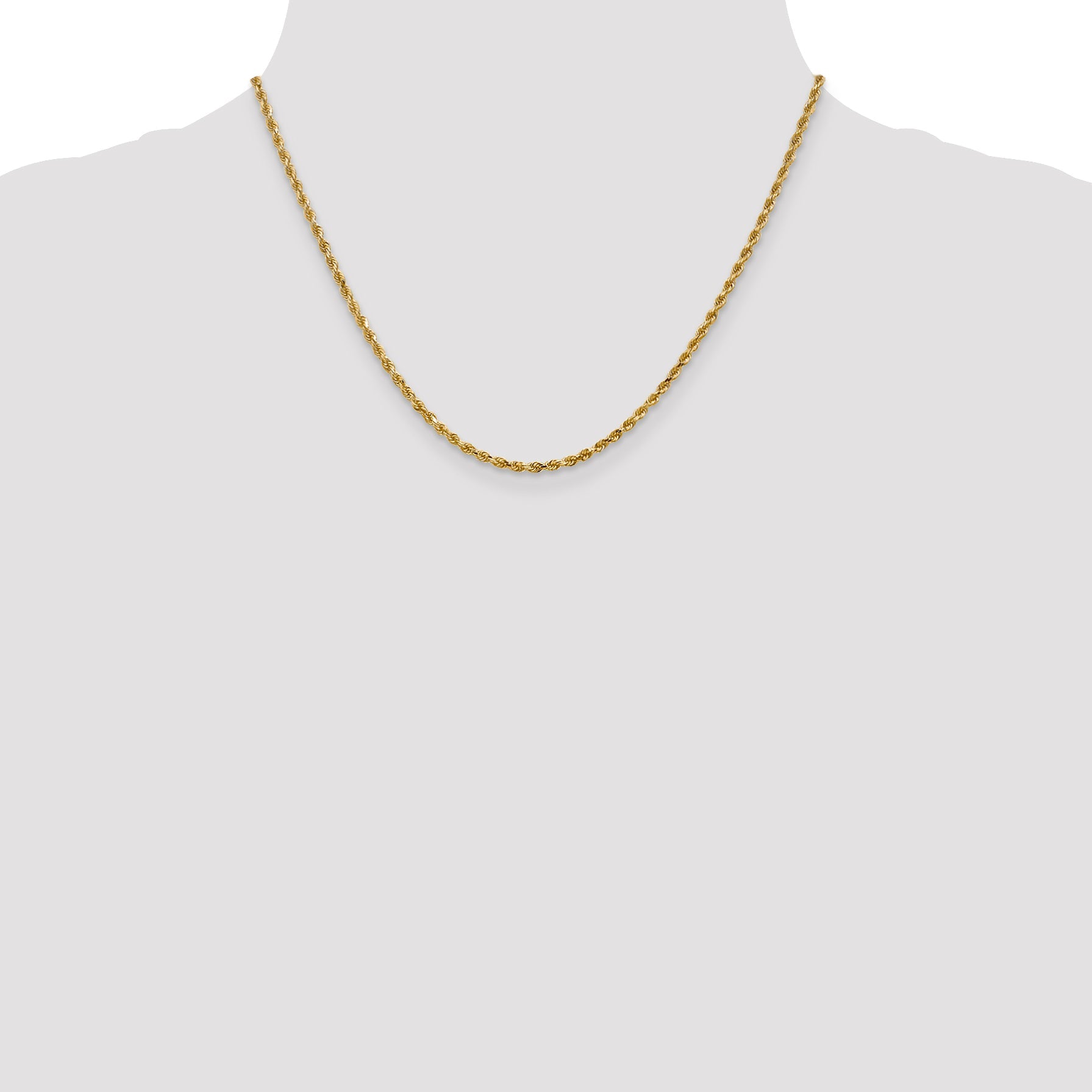 18 Inch 14K Yellow Gold 2.5mm Diamond Cut Lightweight Rope Chain Necklace