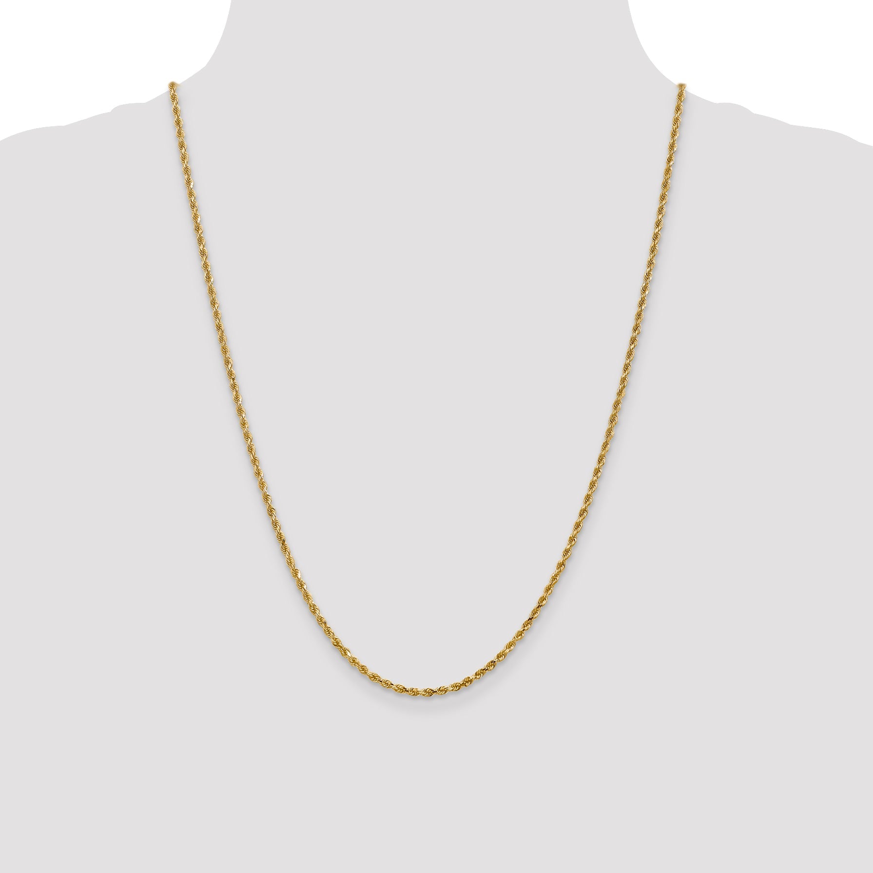 24 Inch 14K 2.5mm Diamond-Cut Lightweight Rope Chain Necklace