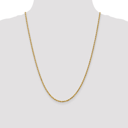 24 Inch 14K 2.5mm Diamond-Cut Lightweight Rope Chain Necklace
