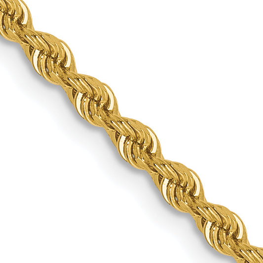18 Inch 14K Yellow Gold 2.5mm Diamond Cut Lightweight Rope Chain Necklace