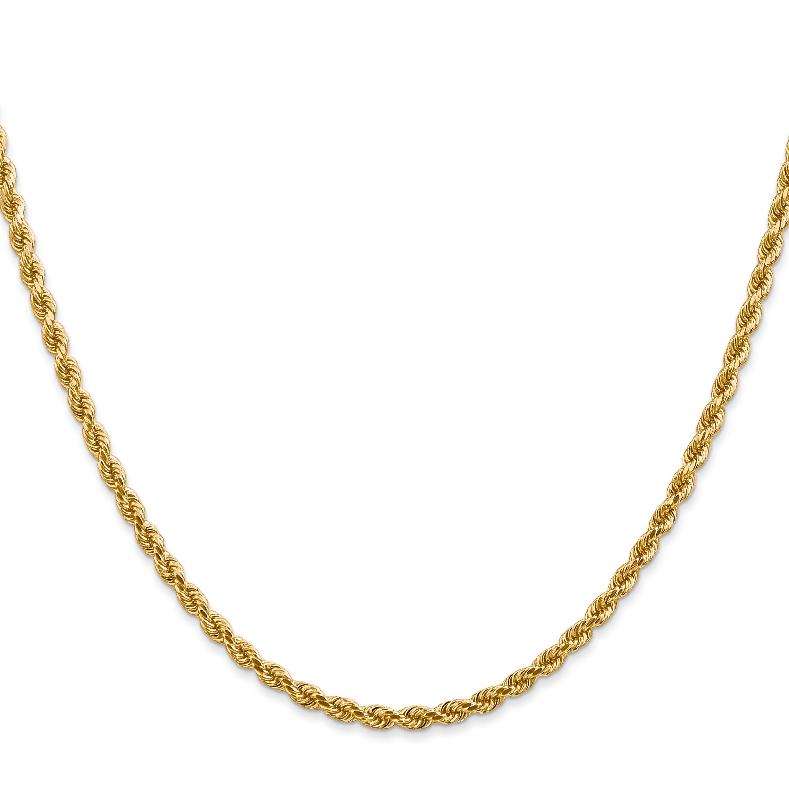 24 Inch 14K Yellow Gold 2.75mm Diamond Cut Lightweight Rope Chain Necklace