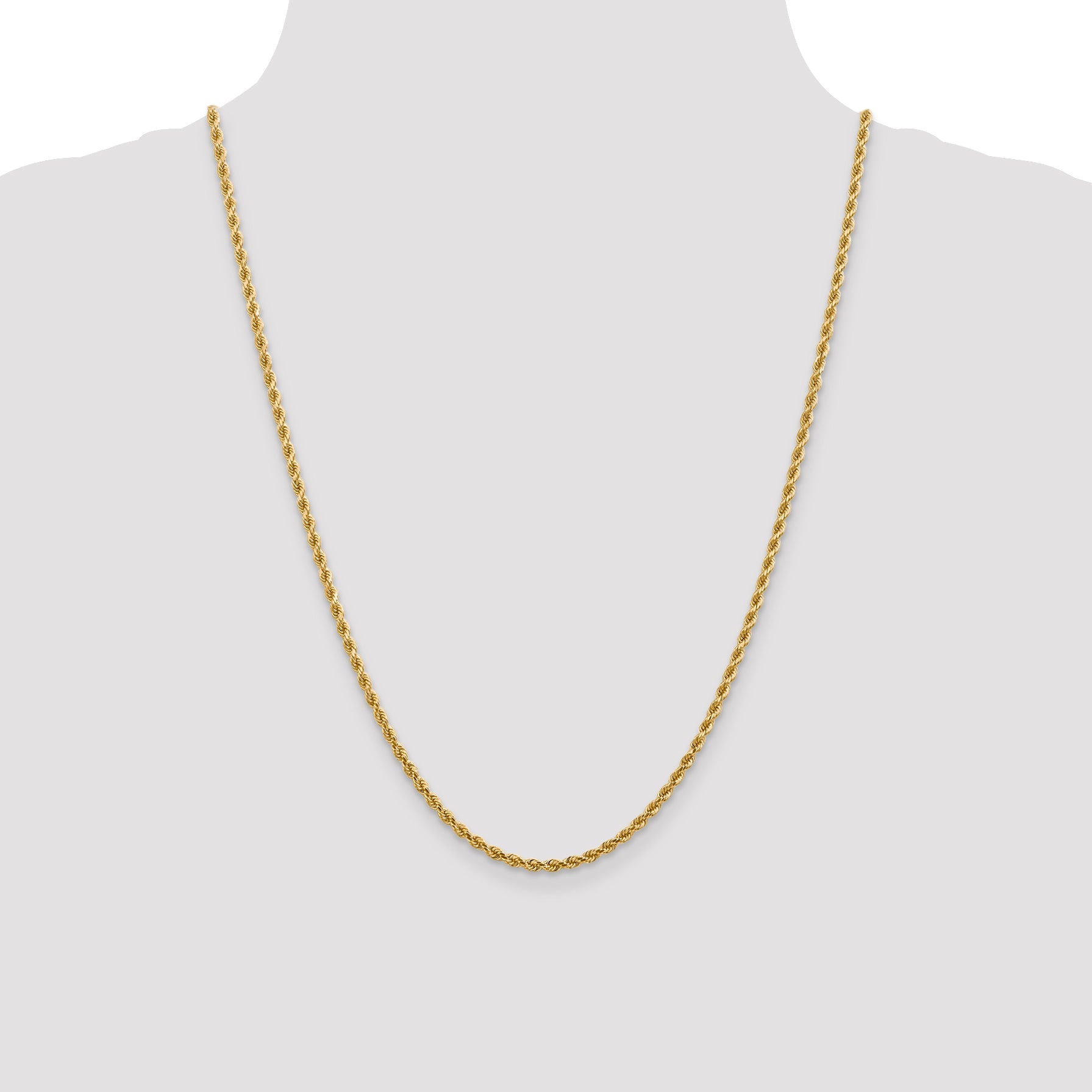 24 Inch 14K Yellow Gold 2.75mm Diamond Cut Lightweight Rope Chain Necklace