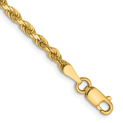7 Inch 14k Yellow Gold 2.75mm Diamond-Cut Lightweight Rope Chain Bracelet