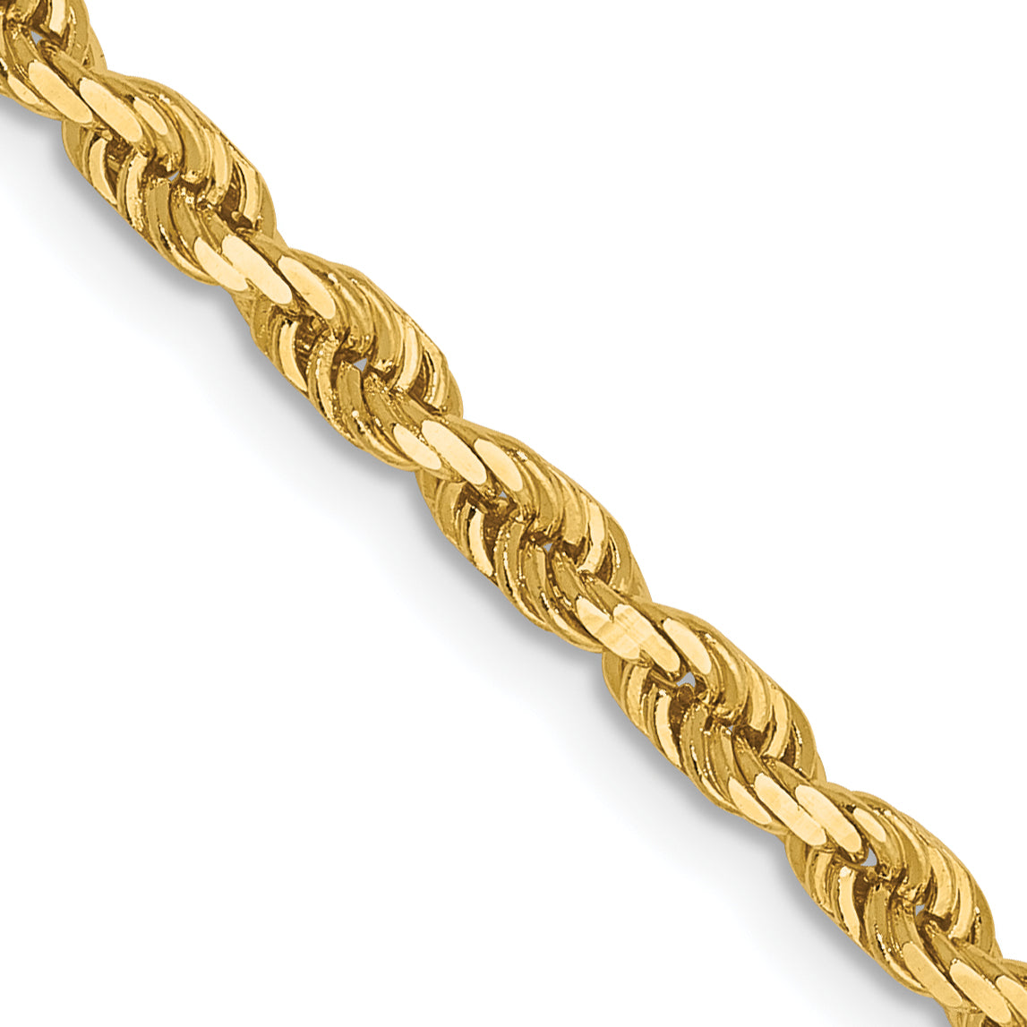 18 Inch 14K Yellow Gold 2.75mm Diamond Cut Lightweight Rope Chain Necklace