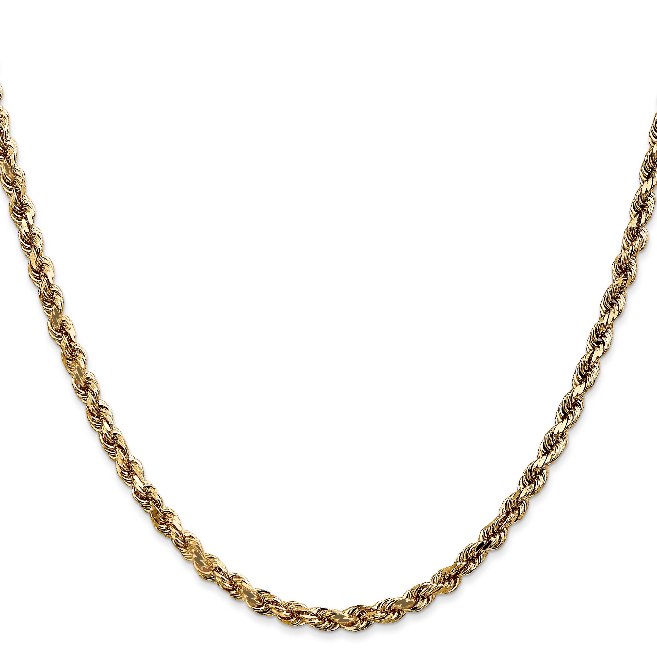 20 Inch 14K 3.5mm Diamond-Cut Lightweight Rope Chain Necklace