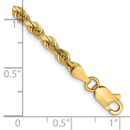8 Inch 14k Yellow Gold 3.5mm Diamond-Cut Lightweight Rope Chain Bracelet