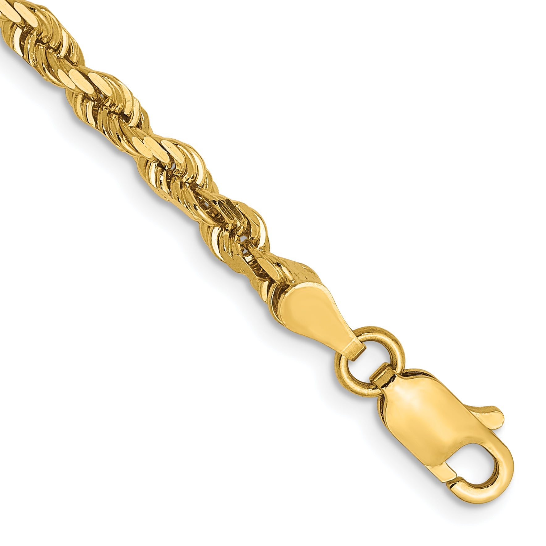 8 Inch 14k Yellow Gold 3.5mm Diamond-Cut Lightweight Rope Chain Bracelet