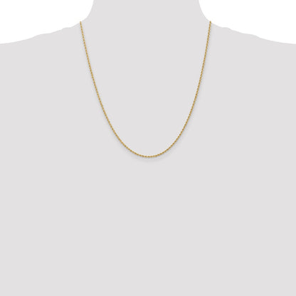 22 Inch 14K Yellow Gold 1.6mm Solid Regular Rope Chain Necklace