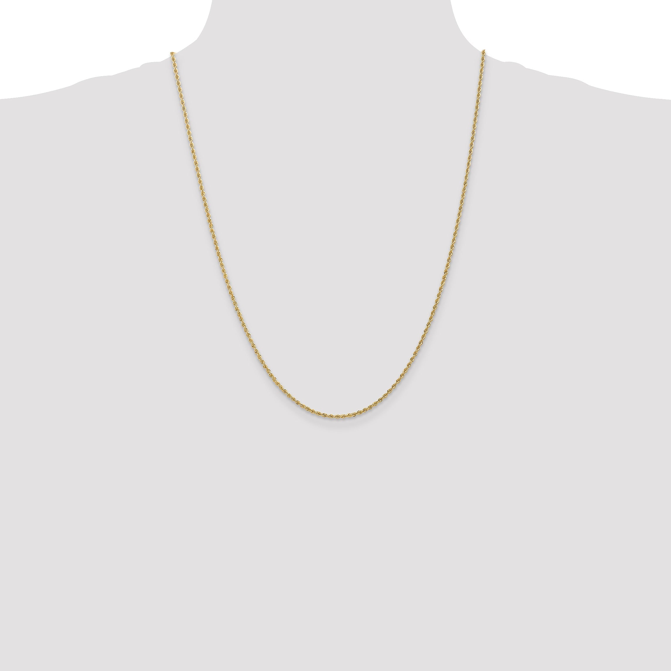 24 Inch 14K Yellow Gold 1.6mm Solid Regular Rope Chain Necklace