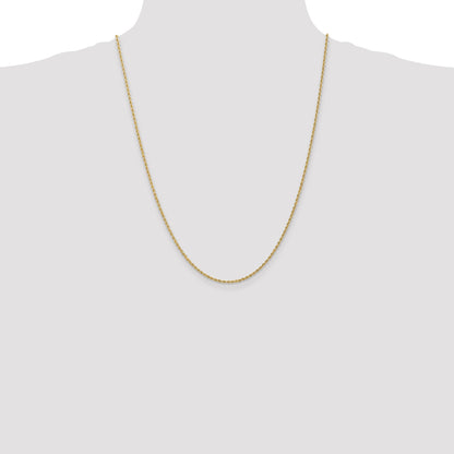 24 Inch 14K Yellow Gold 1.6mm Solid Regular Rope Chain Necklace