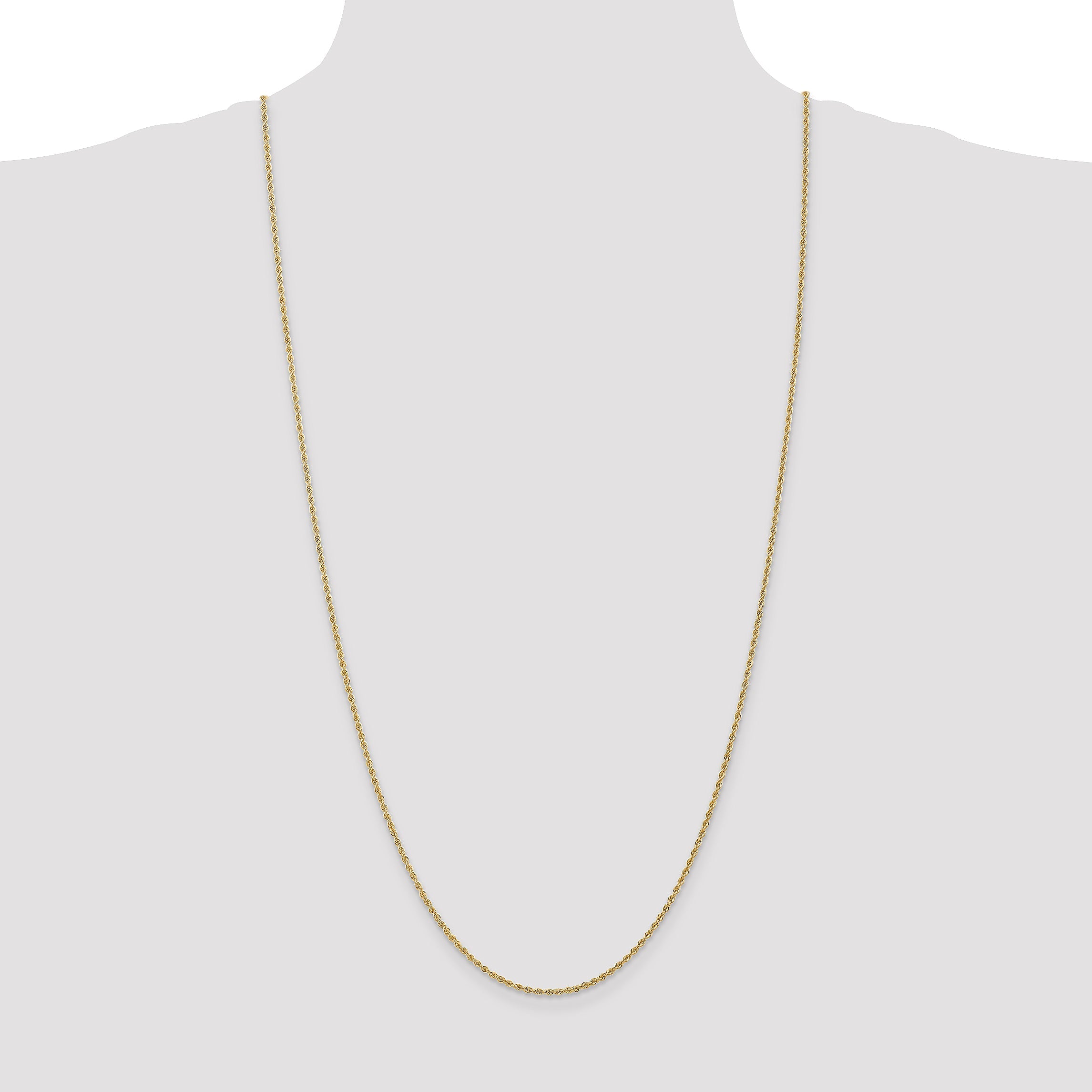 3 Inch 14K Yellow Gold 1.6mm Solid Regular Rope Chain Necklace