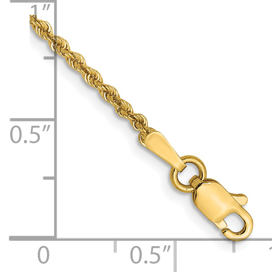 7 Inch 14K Yellow Gold 1.6mm Solid Regular Rope Chain Bracelet