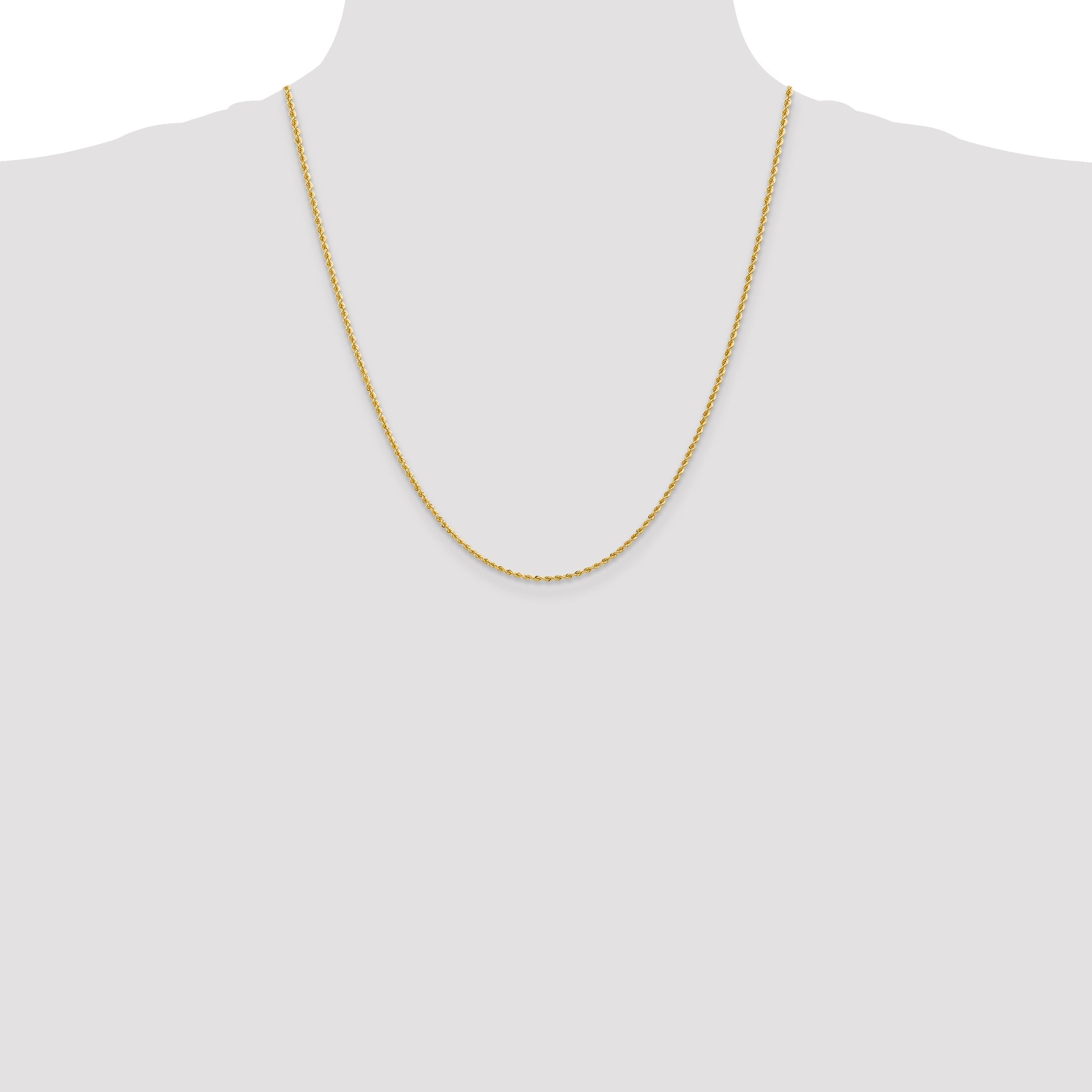 22 Inch 14K Yellow Gold 2mm Solid Regular Rope Chain Necklace
