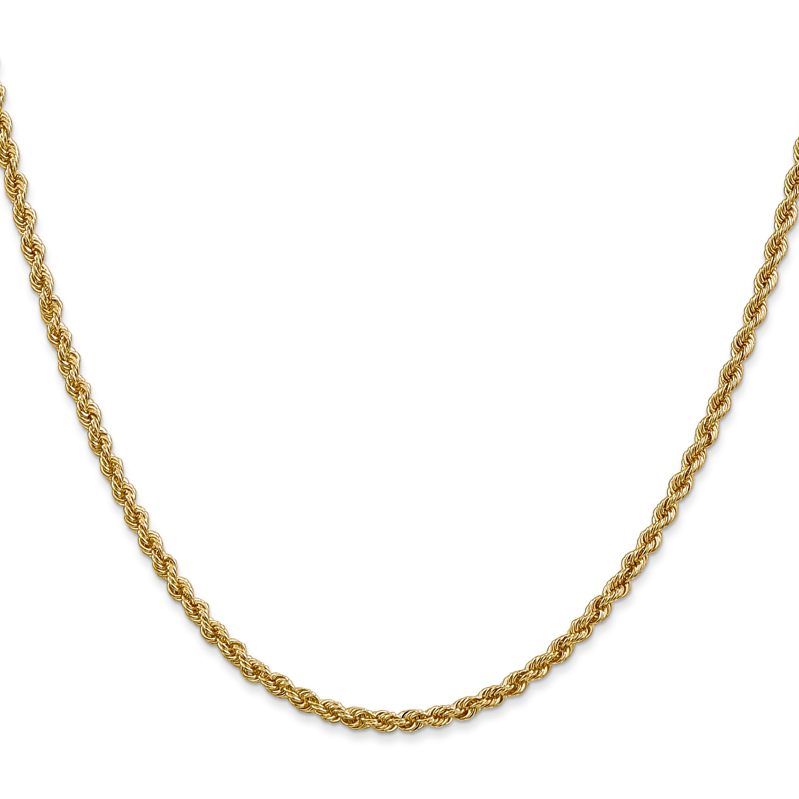 2 Inch 14K Yellow Gold 2.5mm Solid Regular Rope Chain Necklace