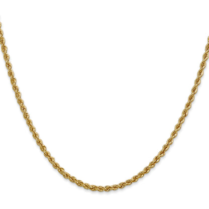 2 Inch 14K Yellow Gold 2.5mm Solid Regular Rope Chain Necklace