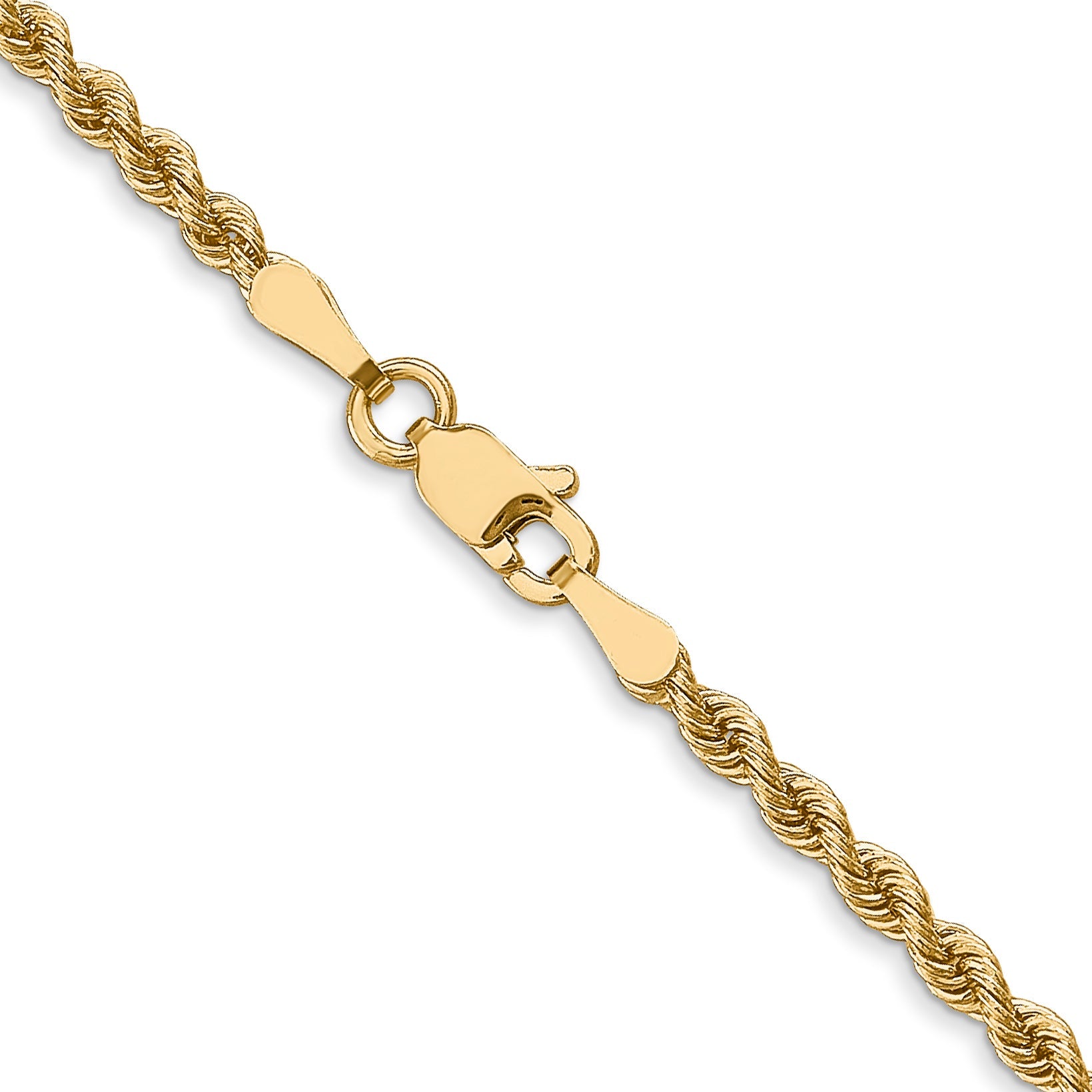 2 Inch 14K Yellow Gold 2.5mm Solid Regular Rope Chain Necklace