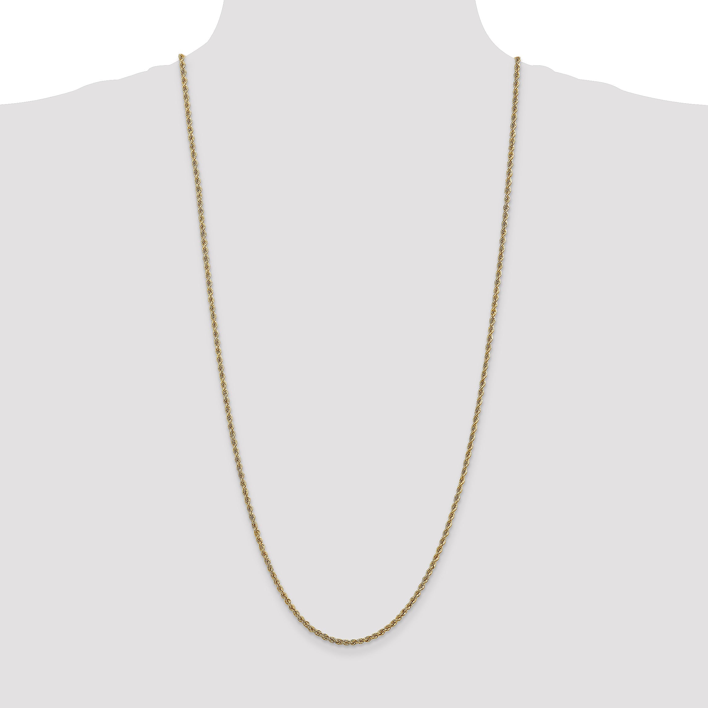 3 Inch 14K Yellow Gold 2.5mm Solid Regular Rope Chain Necklace