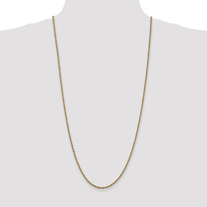 3 Inch 14K Yellow Gold 2.5mm Solid Regular Rope Chain Necklace