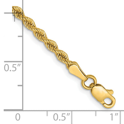 7 Inch 14K Yellow Gold 2.5mm Solid Regular Rope Chain Bracelet