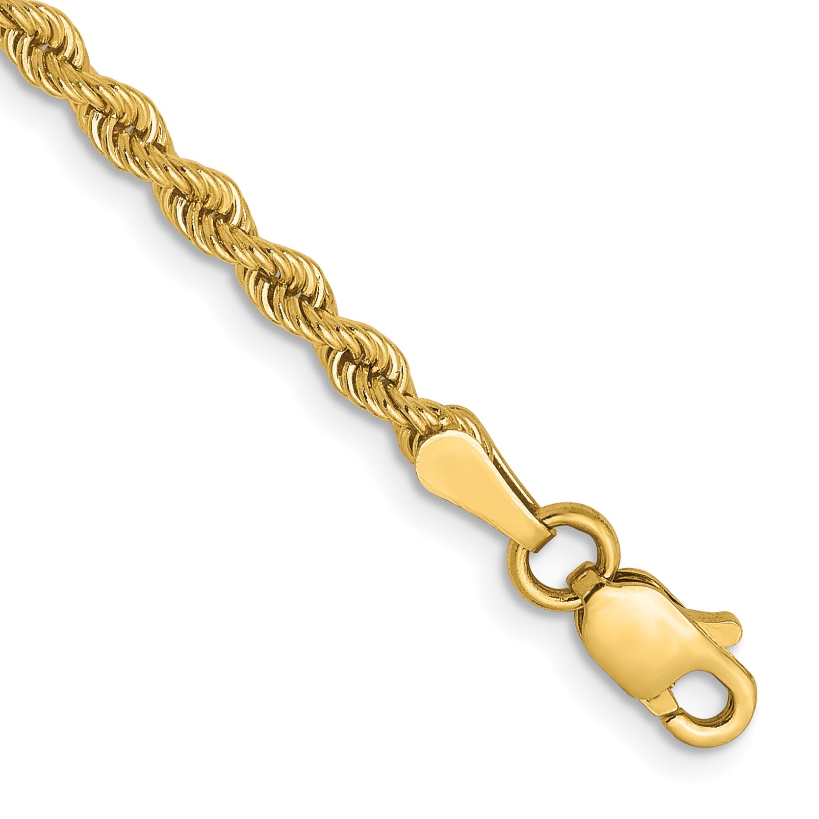 8 Inch 14k Yellow Gold 2.5mm Solid Regular Rope Chain Bracelet
