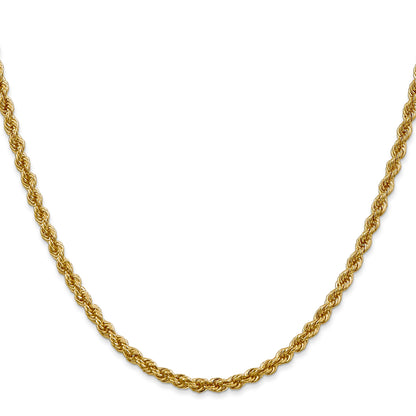 2 Inch 14K Yellow Gold 3mm Solid Regular Rope Chain Necklace