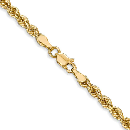 22 Inch 14K Yellow Gold 3mm Solid Regular Rope Chain Necklace