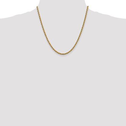 2 Inch 14K Yellow Gold 3mm Solid Regular Rope Chain Necklace