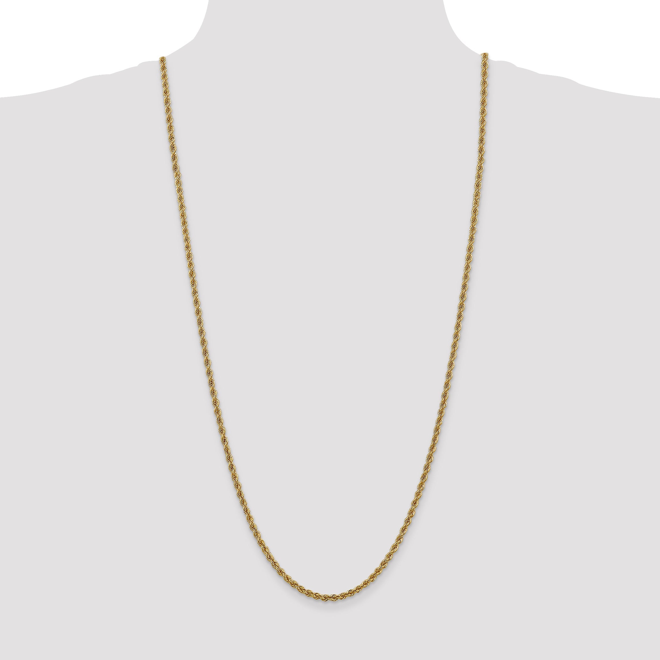 30 Inch 14K 3mm Solid Regular Rope Chain Necklace
