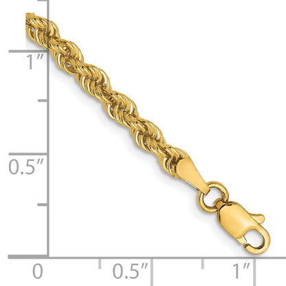 7 Inch 14K Yellow Gold 3mm Solid Regular Rope Chain Bracelet