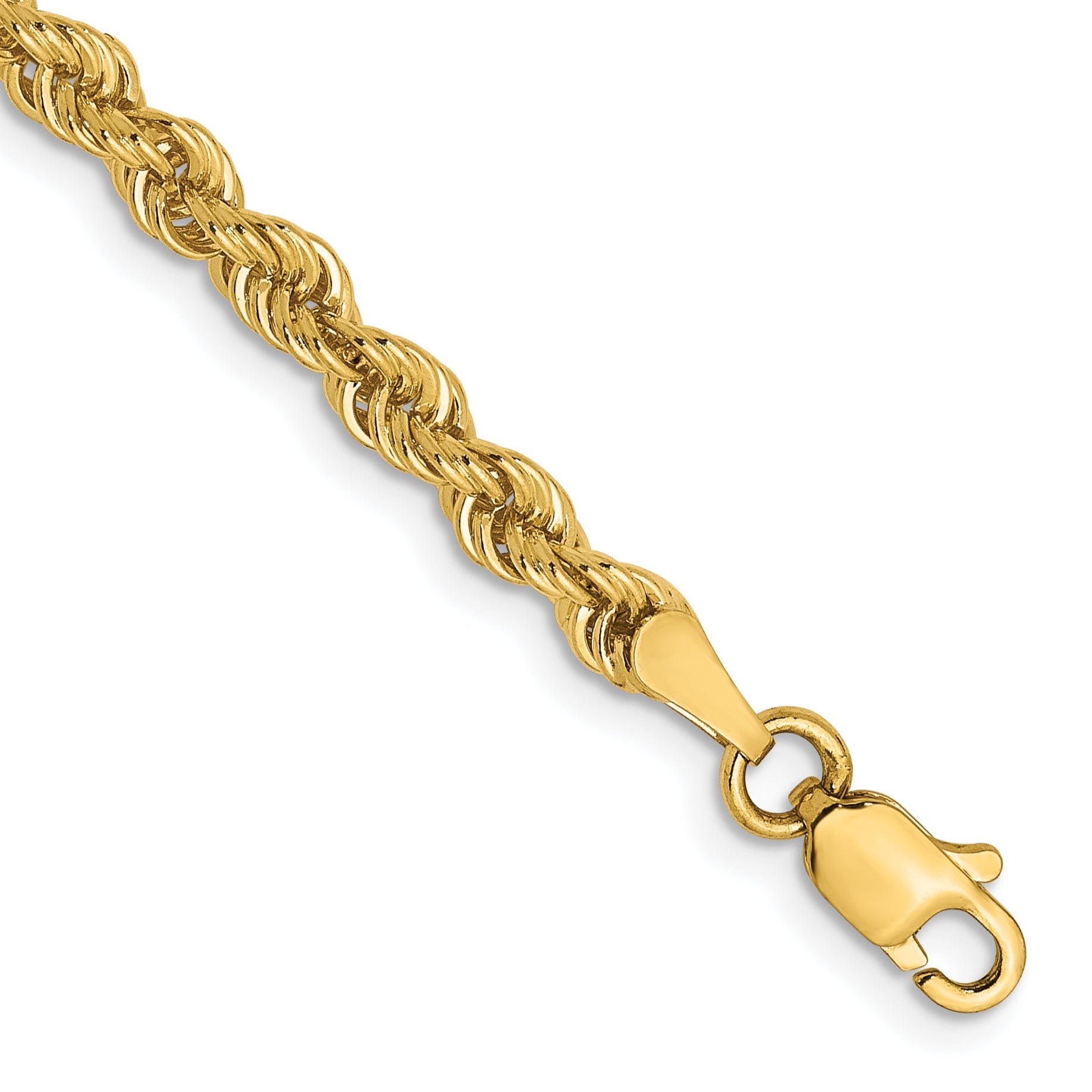 7 Inch 14K Yellow Gold 3mm Solid Regular Rope Chain Bracelet