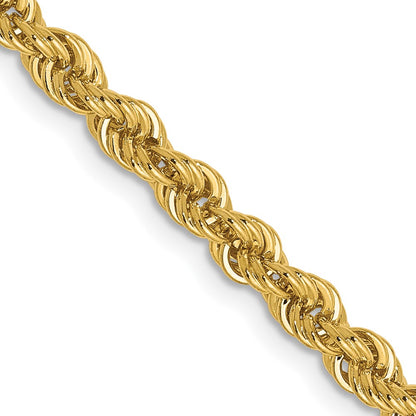 22 Inch 14K Yellow Gold 3mm Solid Regular Rope Chain Necklace