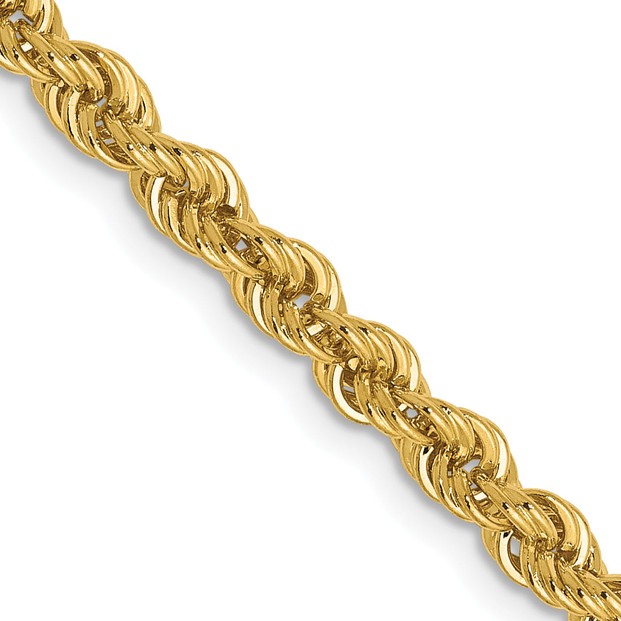 2 Inch 14K Yellow Gold 3mm Solid Regular Rope Chain Necklace