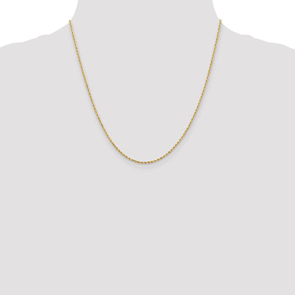2 Inch 14K Yellow Gold 1.3mm Diamond Cut Rope Chain Necklace